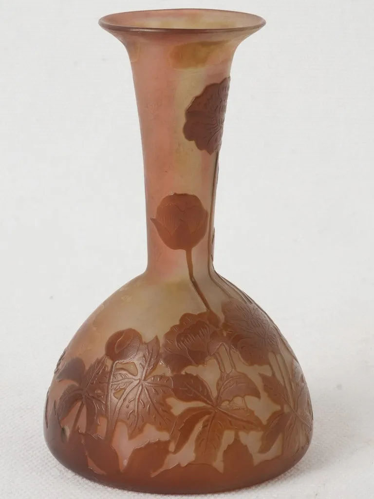 Early 20th Century Gallé Miniature Pâte de Verre Vase w/ Floral Motif in Art Nouveau Style 4¼"