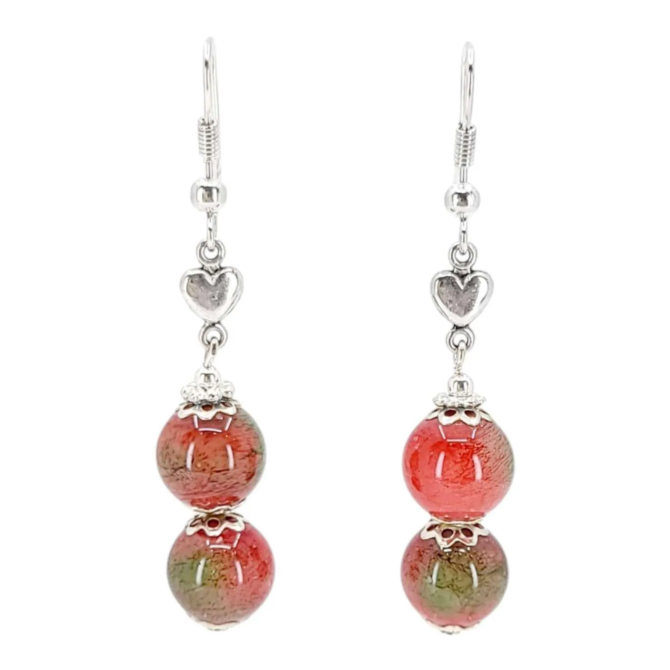 Earrings - Double Ceramic Bead Drops (Red and Green) by Tiny Aloha