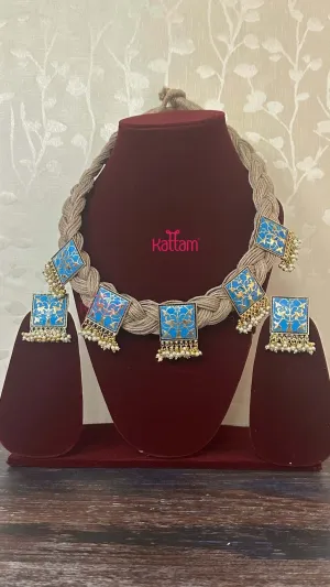 Esha - Meenakari Hand Crafted Designer Jute Necklace - Sky Blue