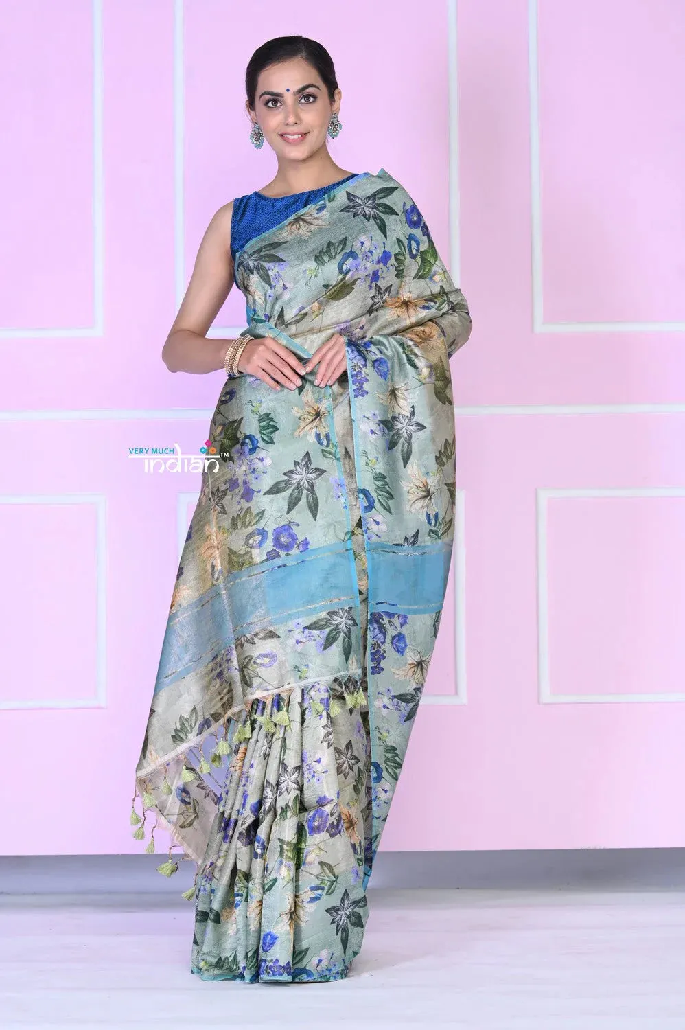 Exquisite! Hand-Loom Tissue Silk Saree With Digital Floral Print