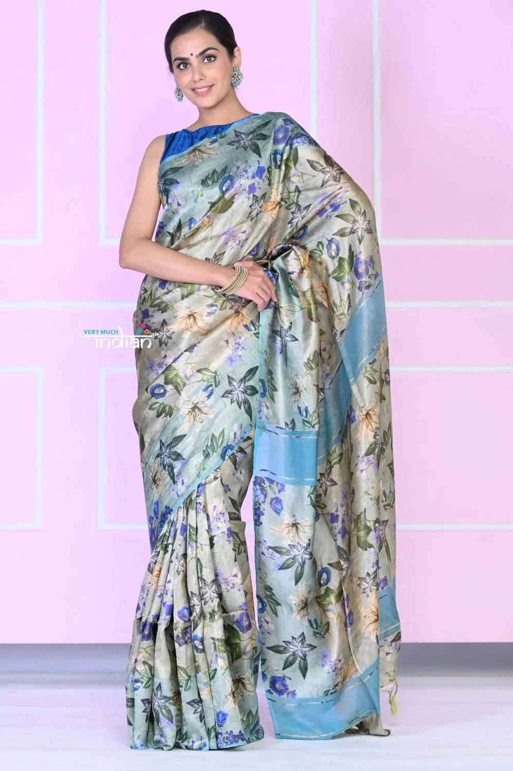 Exquisite! Hand-Loom Tissue Silk Saree With Digital Floral Print