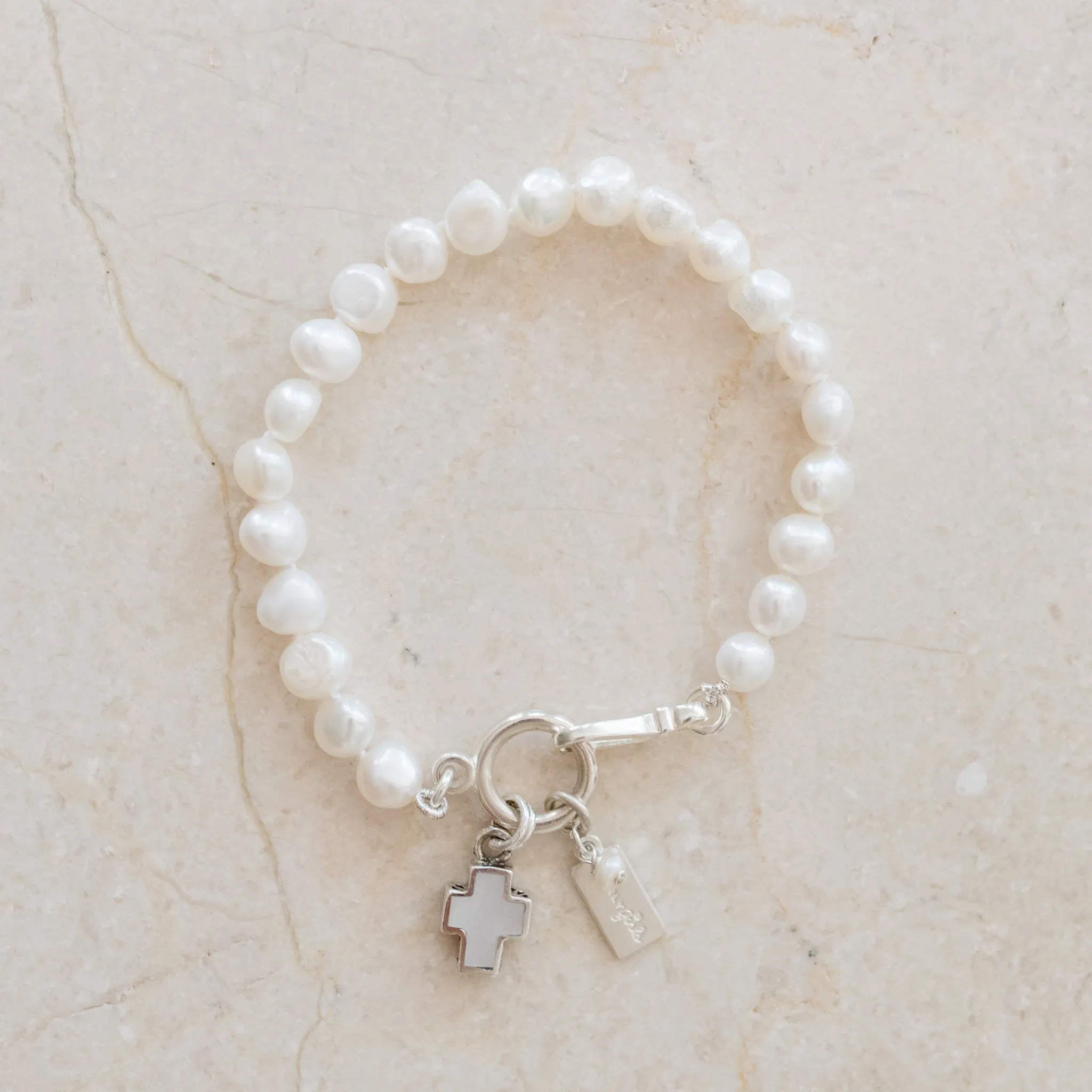 Faith Pearl Bracelet | Freshwater Pearls & Mother of Pearl Cross | By Pearly Girls