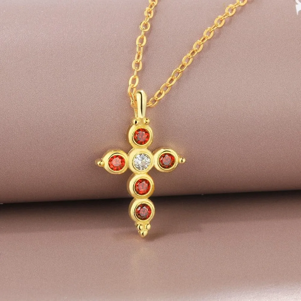 Fashion 925 Sterling Silver Gold Plated Cross Pattern Necklace