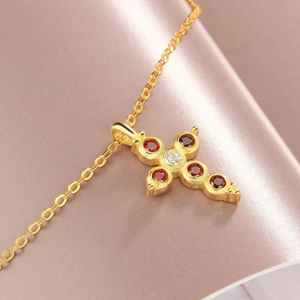 Fashion 925 Sterling Silver Gold Plated Cross Pattern Necklace