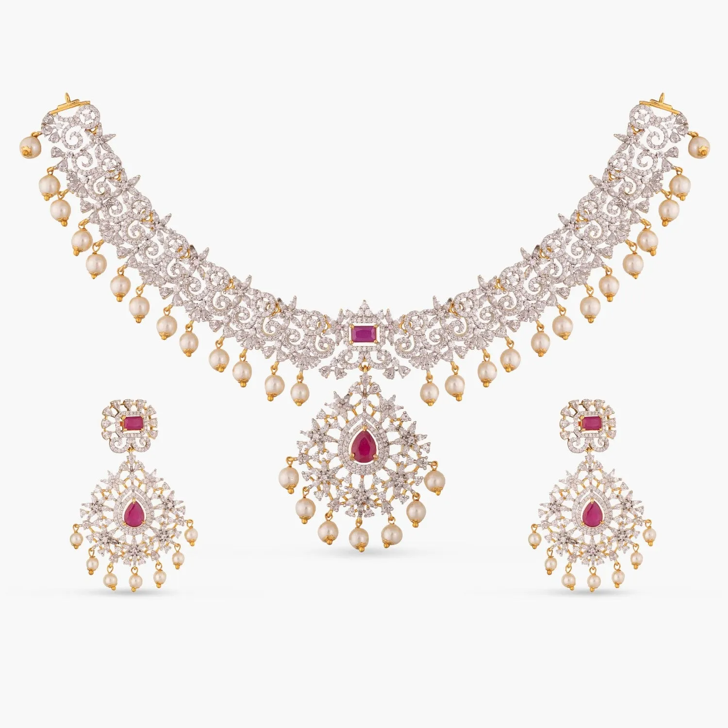 Floral Swirl Nakshatra CZ Necklace Set