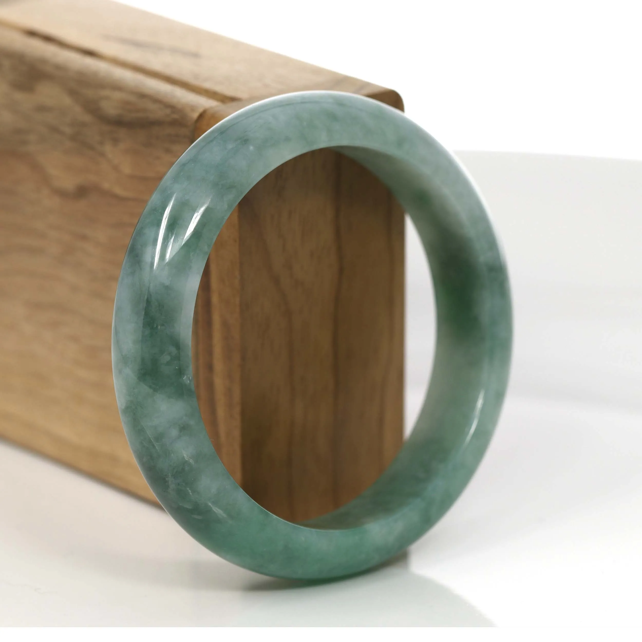 Forest Green Classic Real Jadeite Jade Bangle Bracelet (57.34 mm) #655