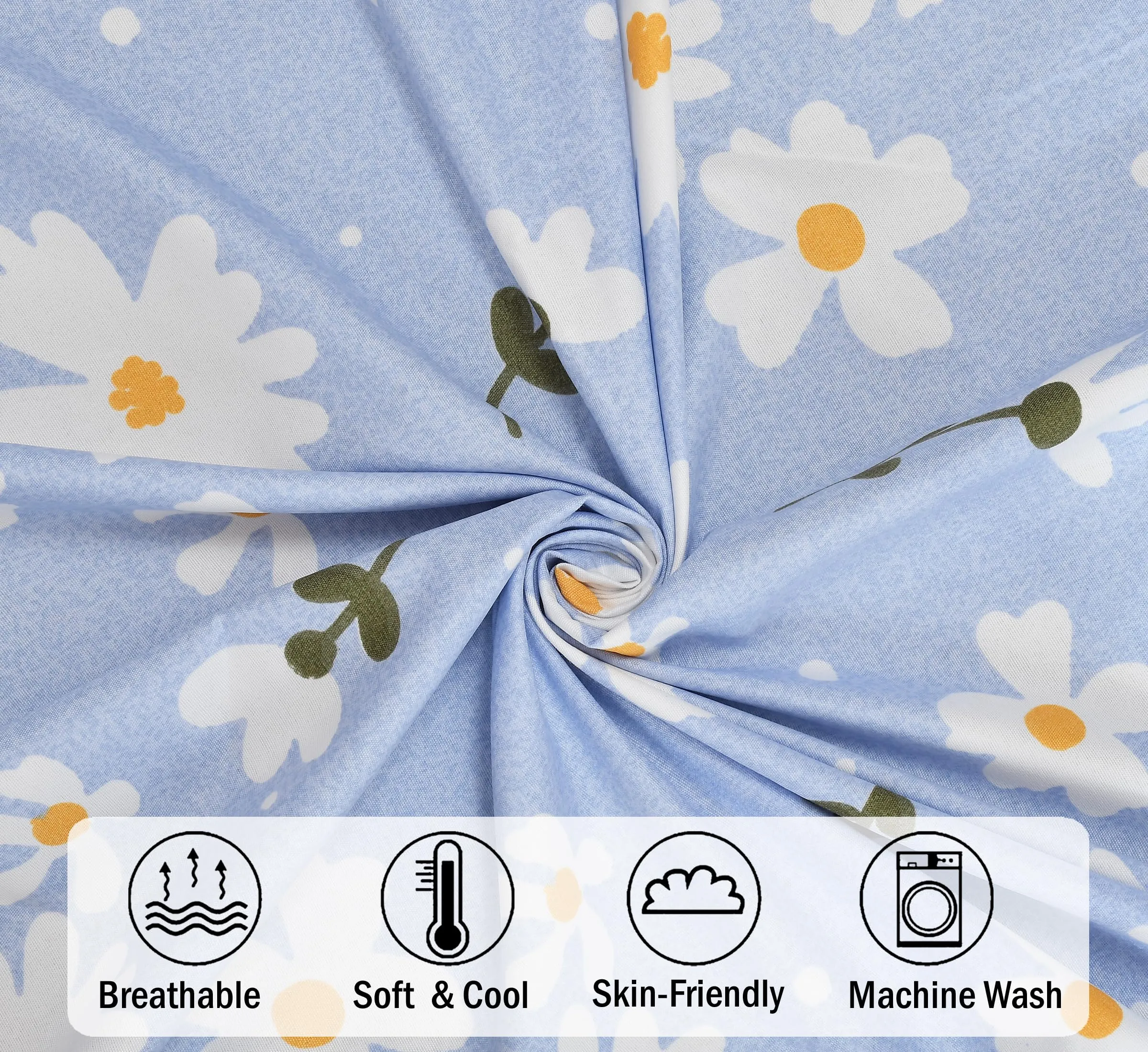 FRESH FROM LOOM Soft Microfiber Floral Print King Size Fitted Bedsheet - 240 TC, Hypoallergenic, 2 Pillow Covers (Size - 78 x 72 Inches (Fits up to 10 Inch) | Casper-Blue)