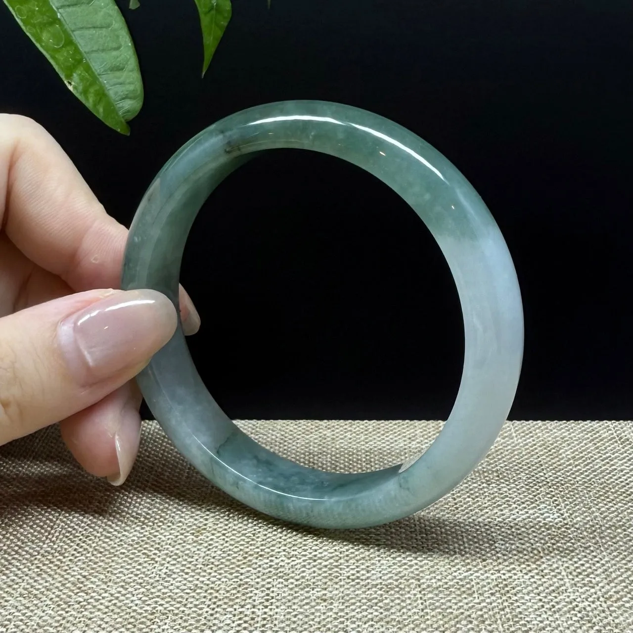 Genuine Burmese Oil Green Jade Jadeite Bangle Bracelet ( 56.7mm )