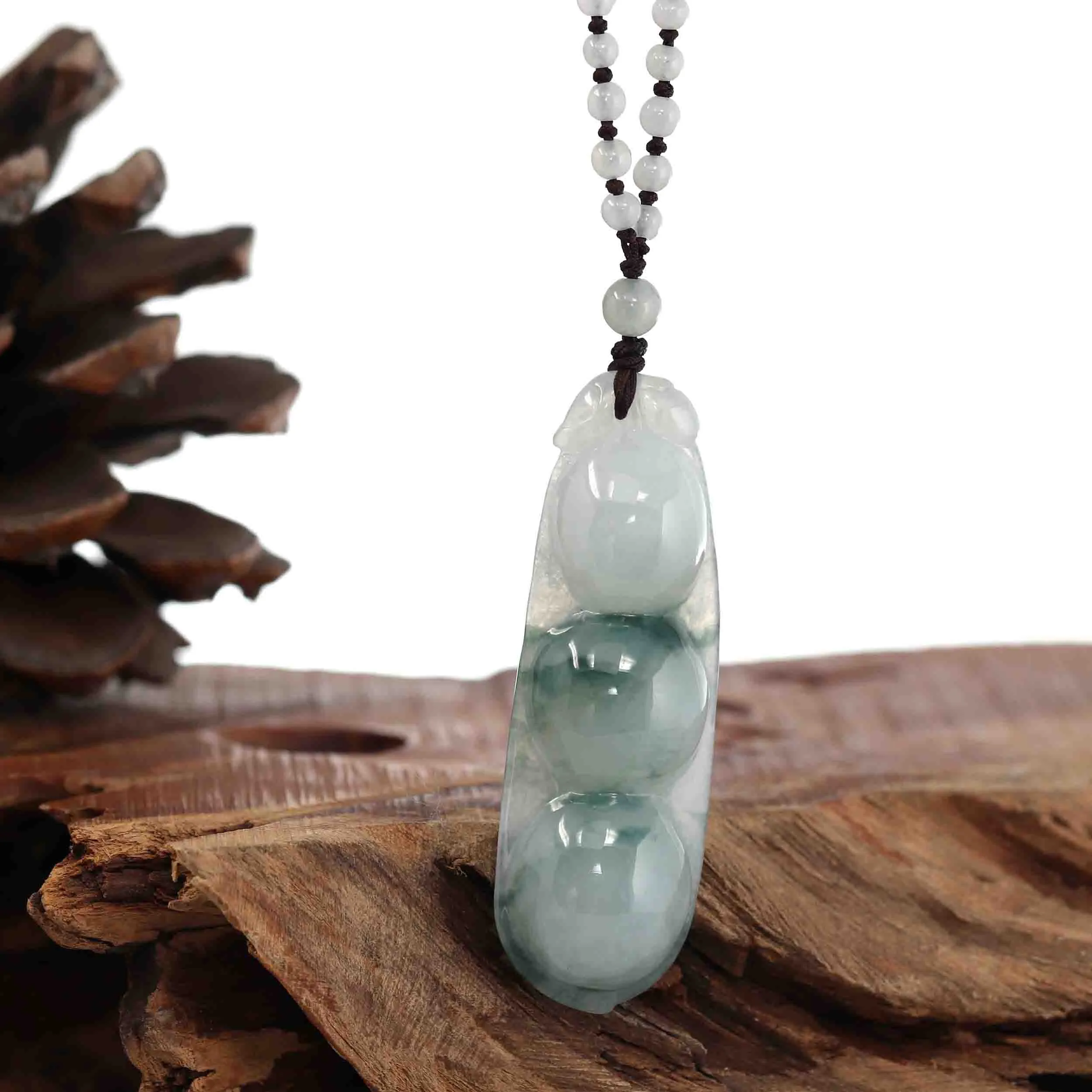 Genuine Ice Blue Jadeite Jade FU Dou Pendant Necklace With Real Jadeite jade Beads Necklace