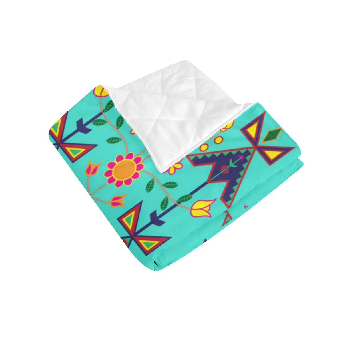 Geometric Floral Spring - Sky Quilted Blanket