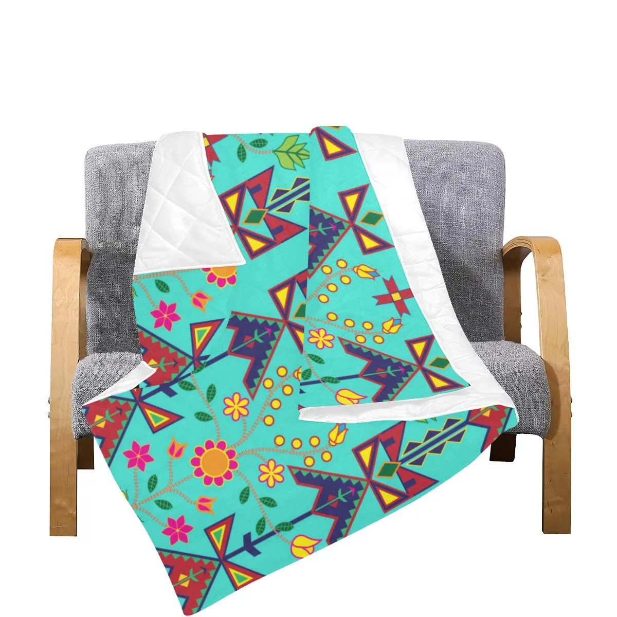 Geometric Floral Spring - Sky Quilted Blanket