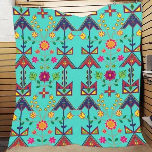 Geometric Floral Spring - Sky Quilted Blanket