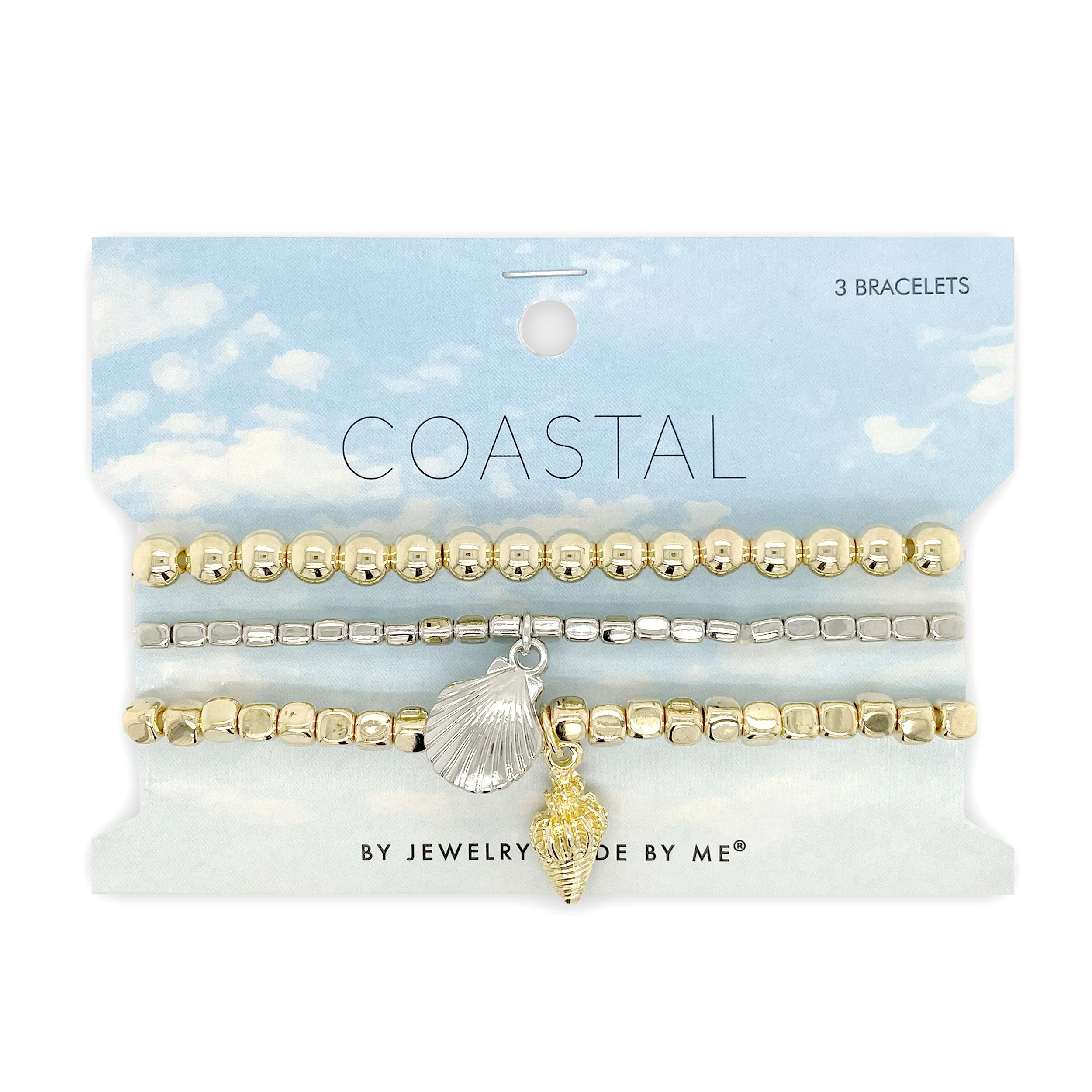 Gold and Silver Shells Coastal Metallic Beaded Bracelet Set