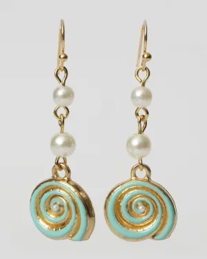 Gold Turquoise and Pearl Swirl Shell Earrings Coastal Cowgirl