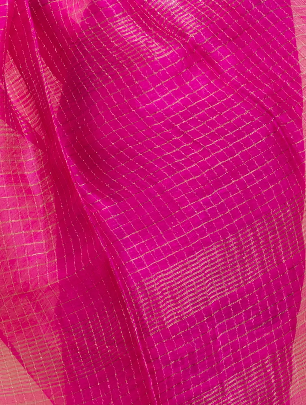 Graceful Elegance. Soft Bengal Handwoven Linen Silk Zari Sari - Magenta & Silver