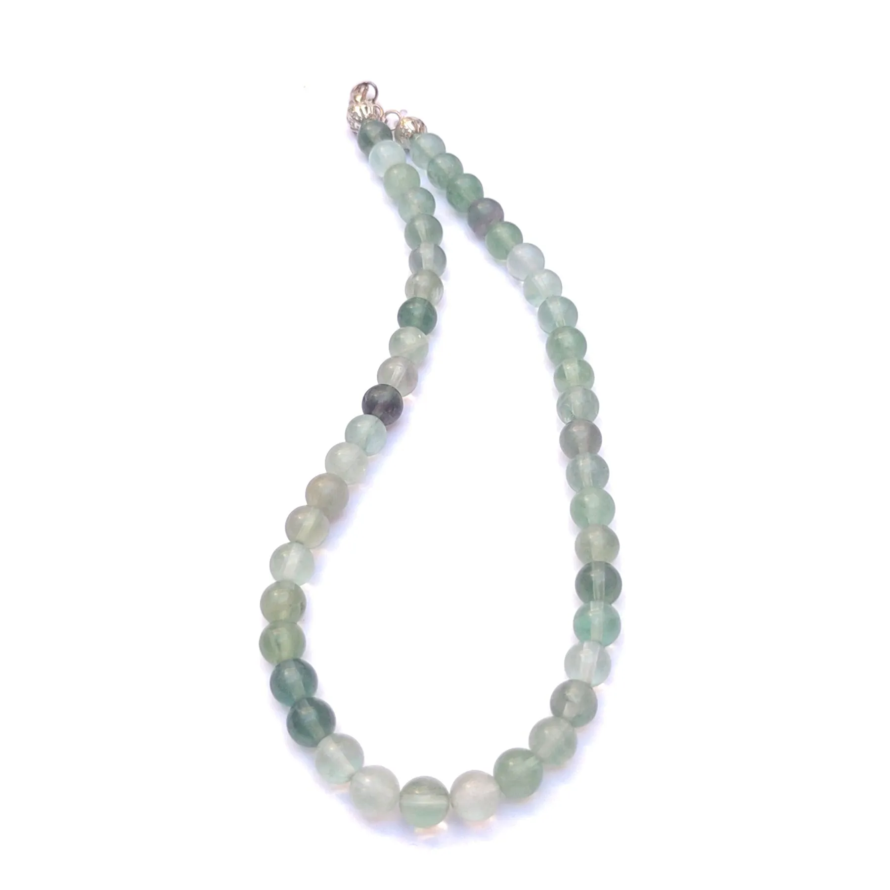 Green Fluorite Crystal Round Beads Necklace 15 Inches, 6mm Beads (Semi-Precious Mala)