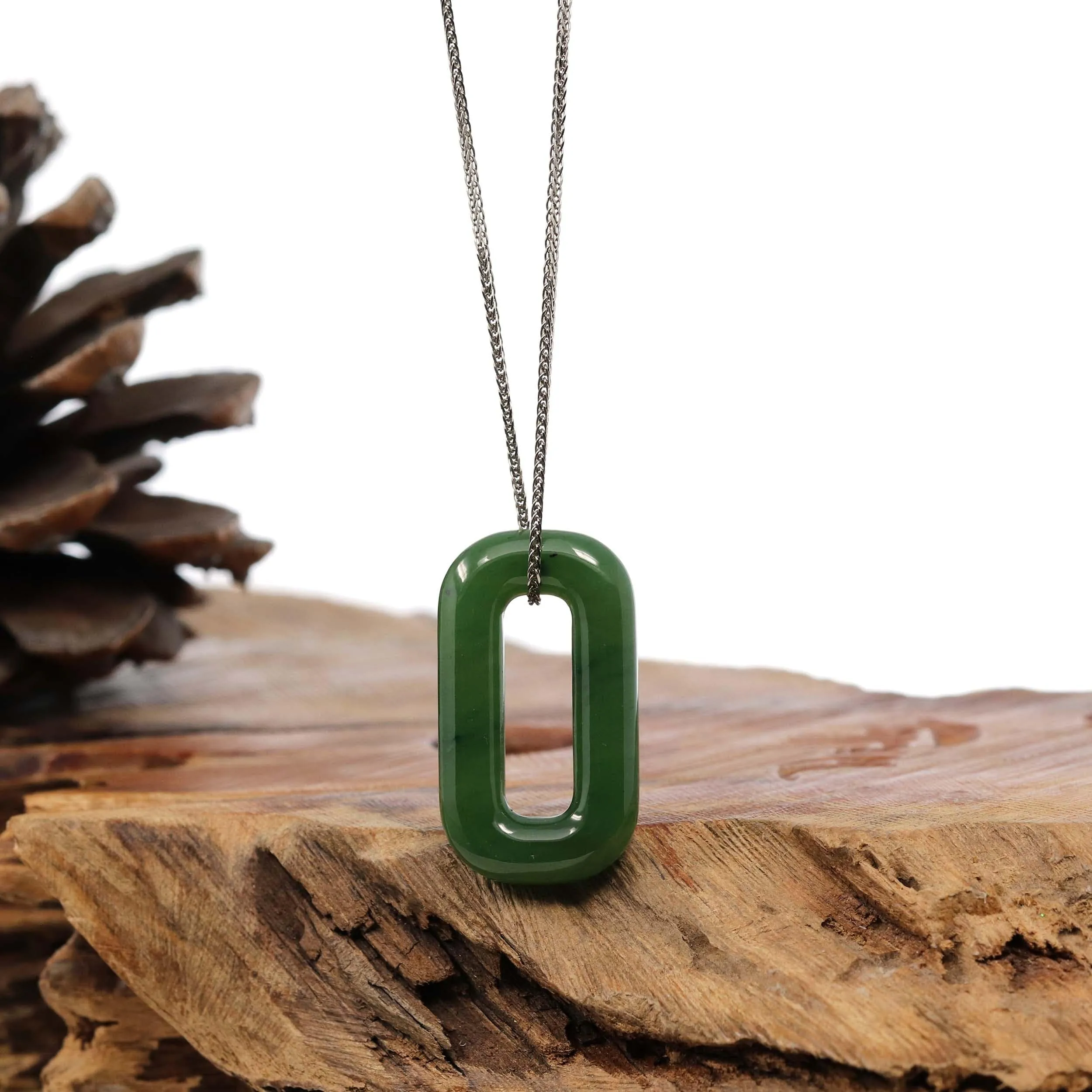 Green Nephrite Jade Infinity Pendant Necklace