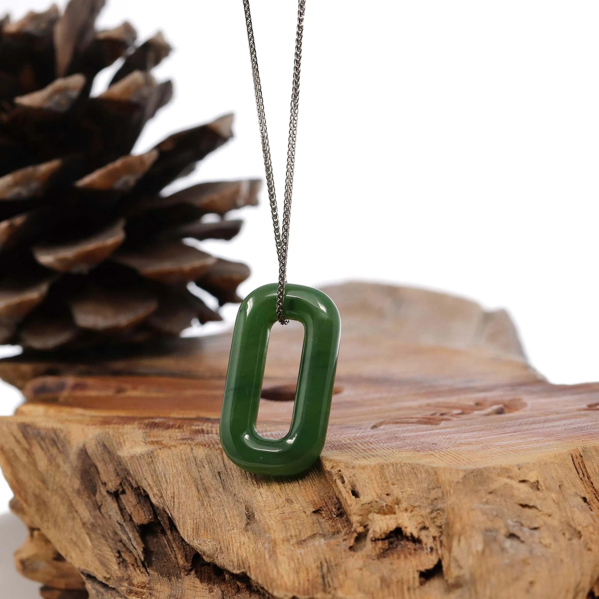 Green Nephrite Jade Infinity Pendant Necklace