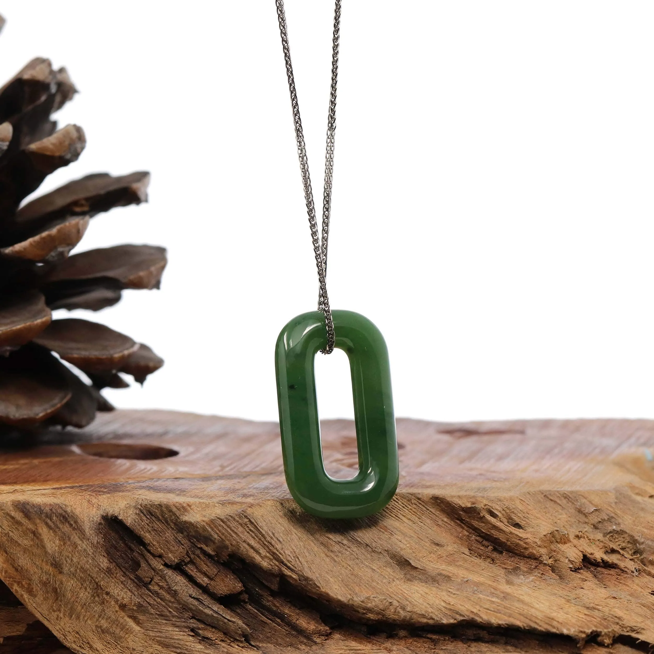 Green Nephrite Jade Infinity Pendant Necklace