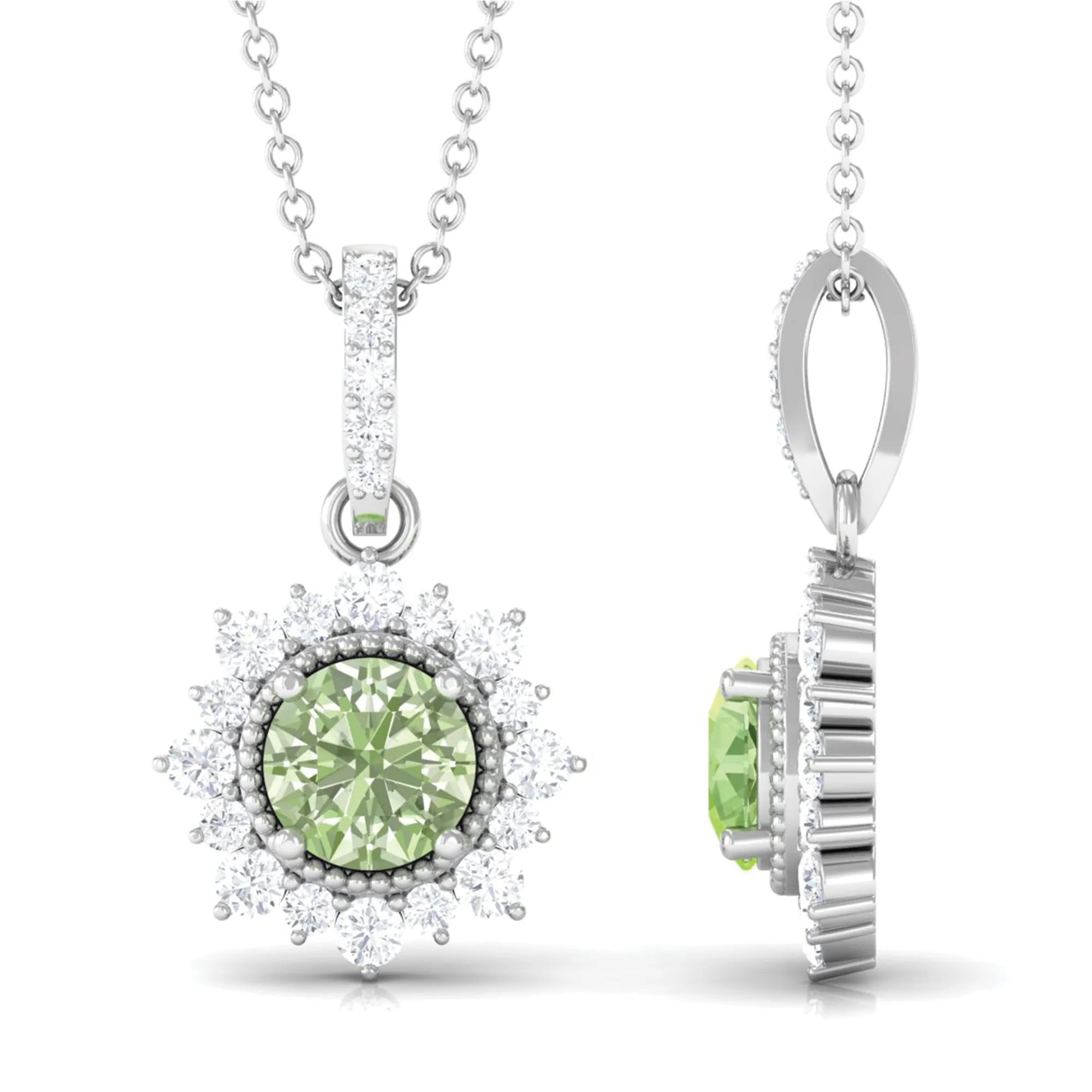 Green Sapphire and Diamond Halo Pendant