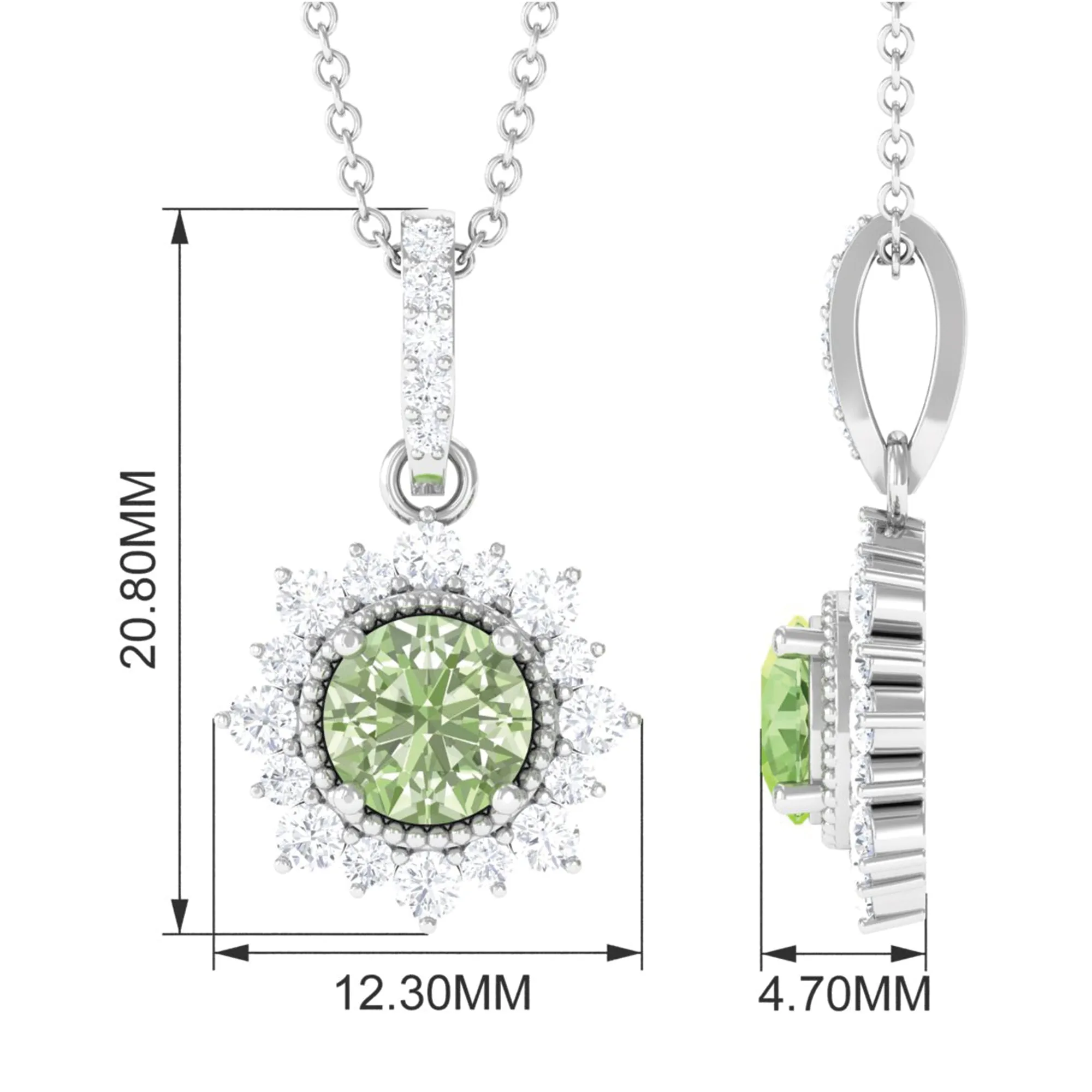 Green Sapphire and Diamond Halo Pendant