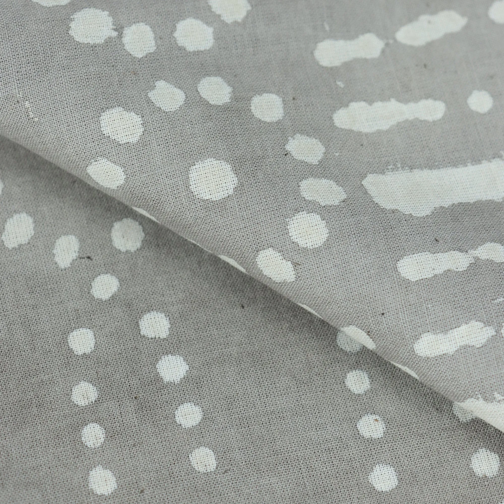 Grey Handmade Leaf Printed Soft Cotton Dabu Print Fabric For Dresses