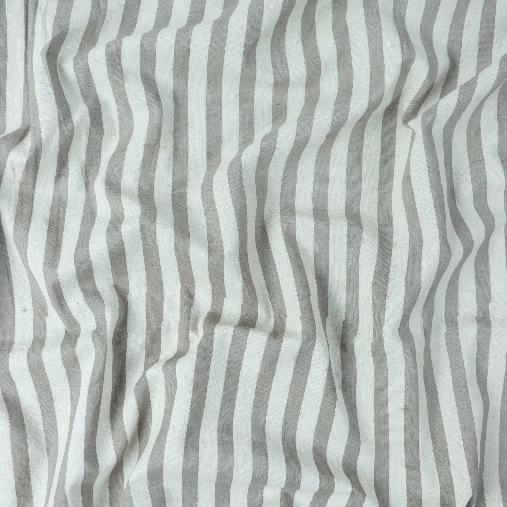 Grey Stripes Hand Block Printed Soft Cotton Fabric