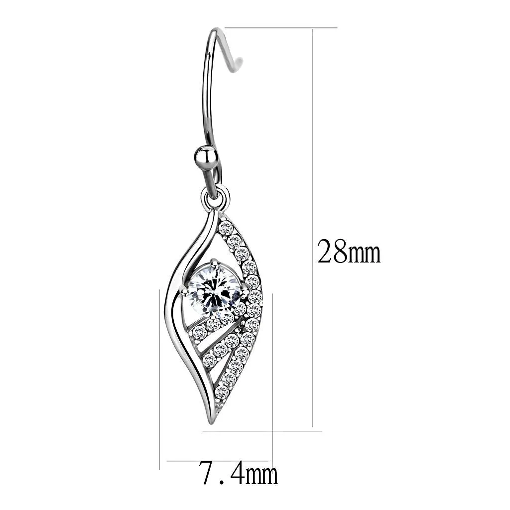 High polished (no plating) Stainless Steel Earrings with AAA Grade CZ in Clear for Women Clear Stone Color Style DA178