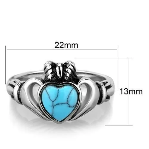 High polished (no plating) Stainless Steel Ring with Synthetic Turquoise in Sea Blue for Women Style TK1770