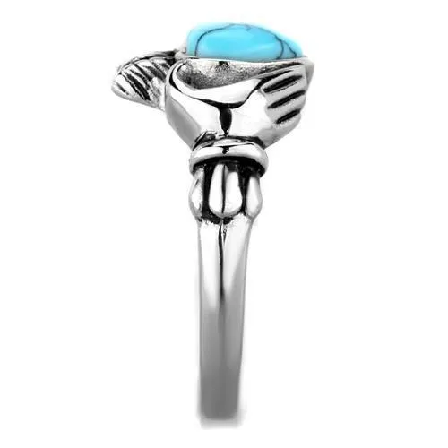 High polished (no plating) Stainless Steel Ring with Synthetic Turquoise in Sea Blue for Women Style TK1770