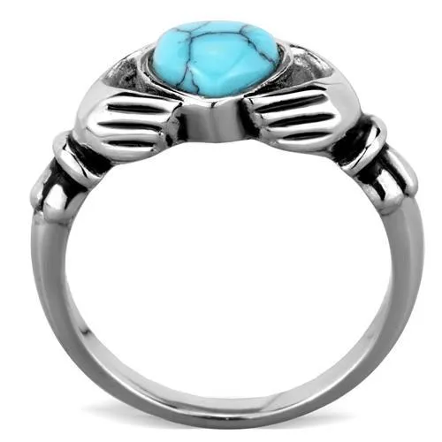 High polished (no plating) Stainless Steel Ring with Synthetic Turquoise in Sea Blue for Women Style TK1770