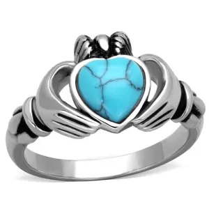 High polished (no plating) Stainless Steel Ring with Synthetic Turquoise in Sea Blue for Women Style TK1770