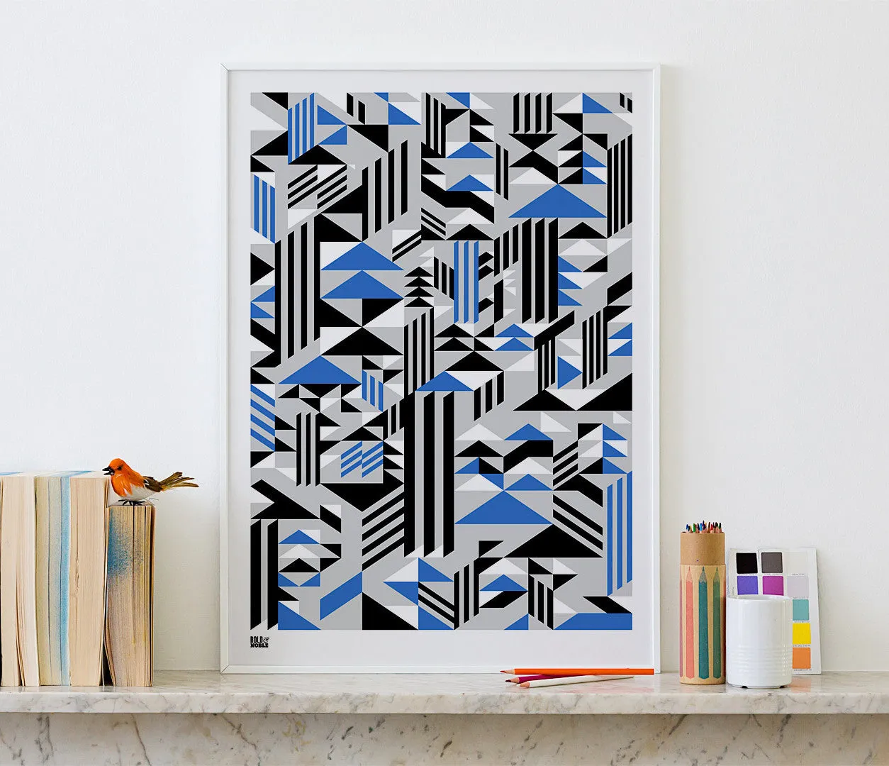 'Higher' Geometric Art Print in Cobalt Blue