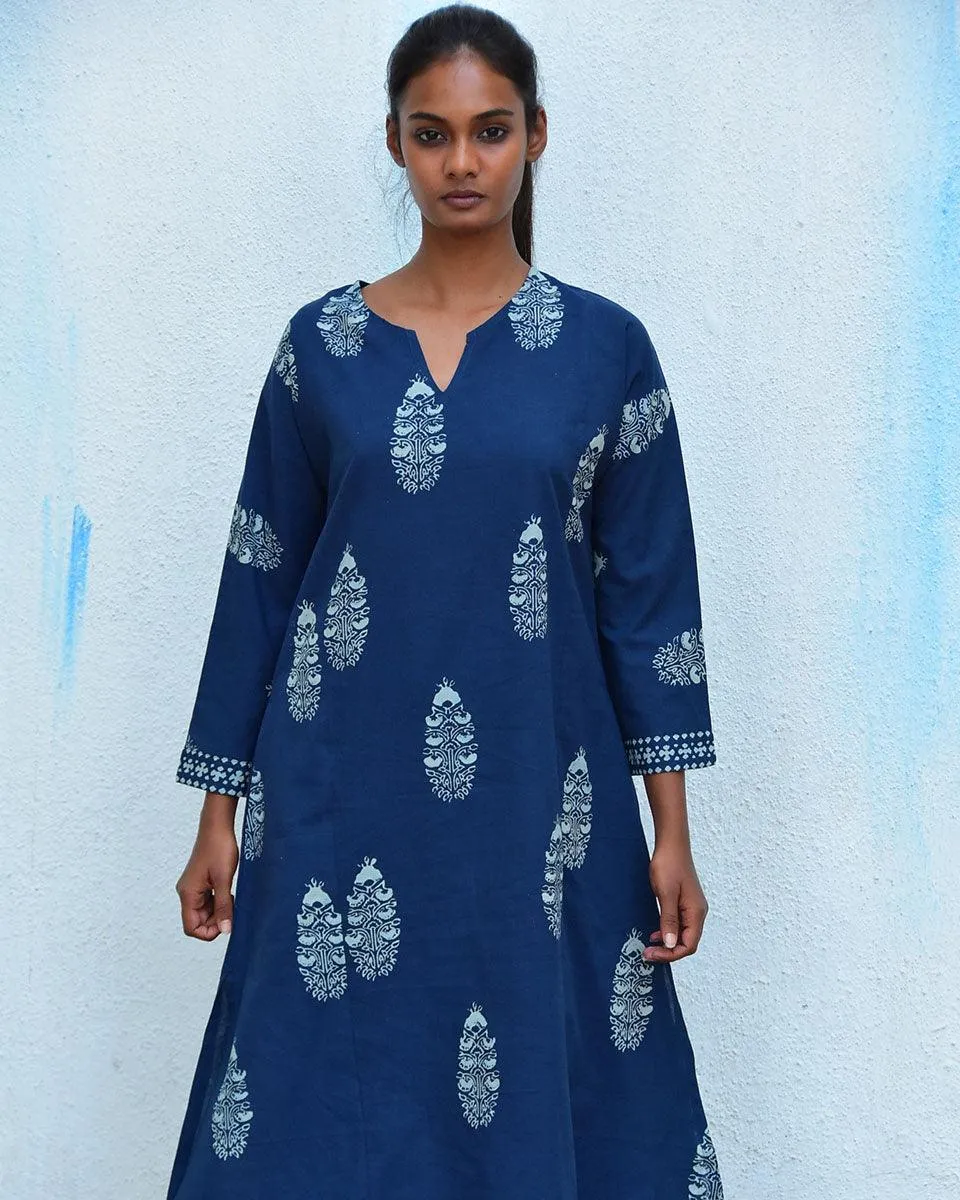 Into The Blue Handblockprinted Cotton Kurta Set - Hmbd