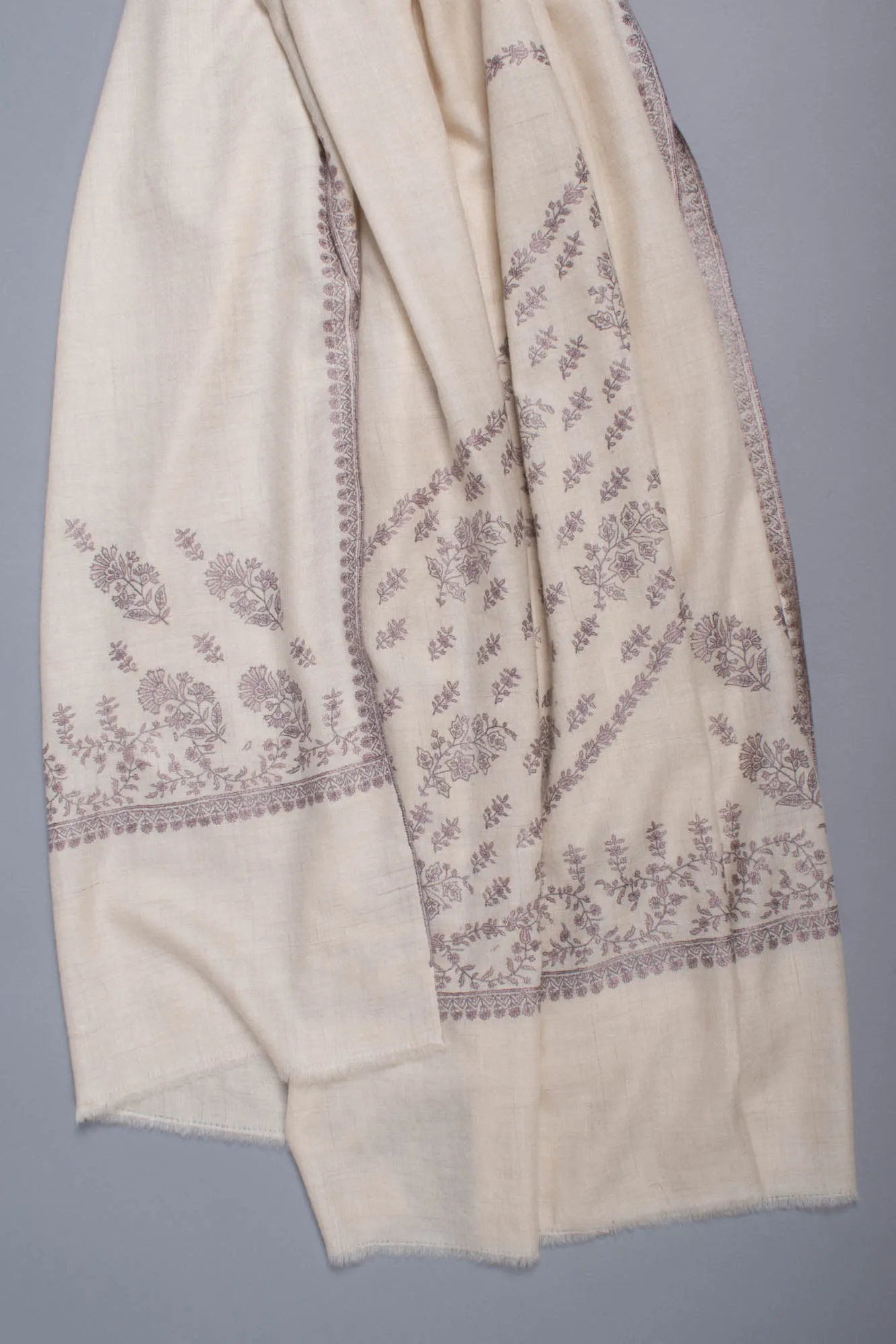 Ivory Wrap With Mughal Paisley Embroidered Pashmina  - IVALO