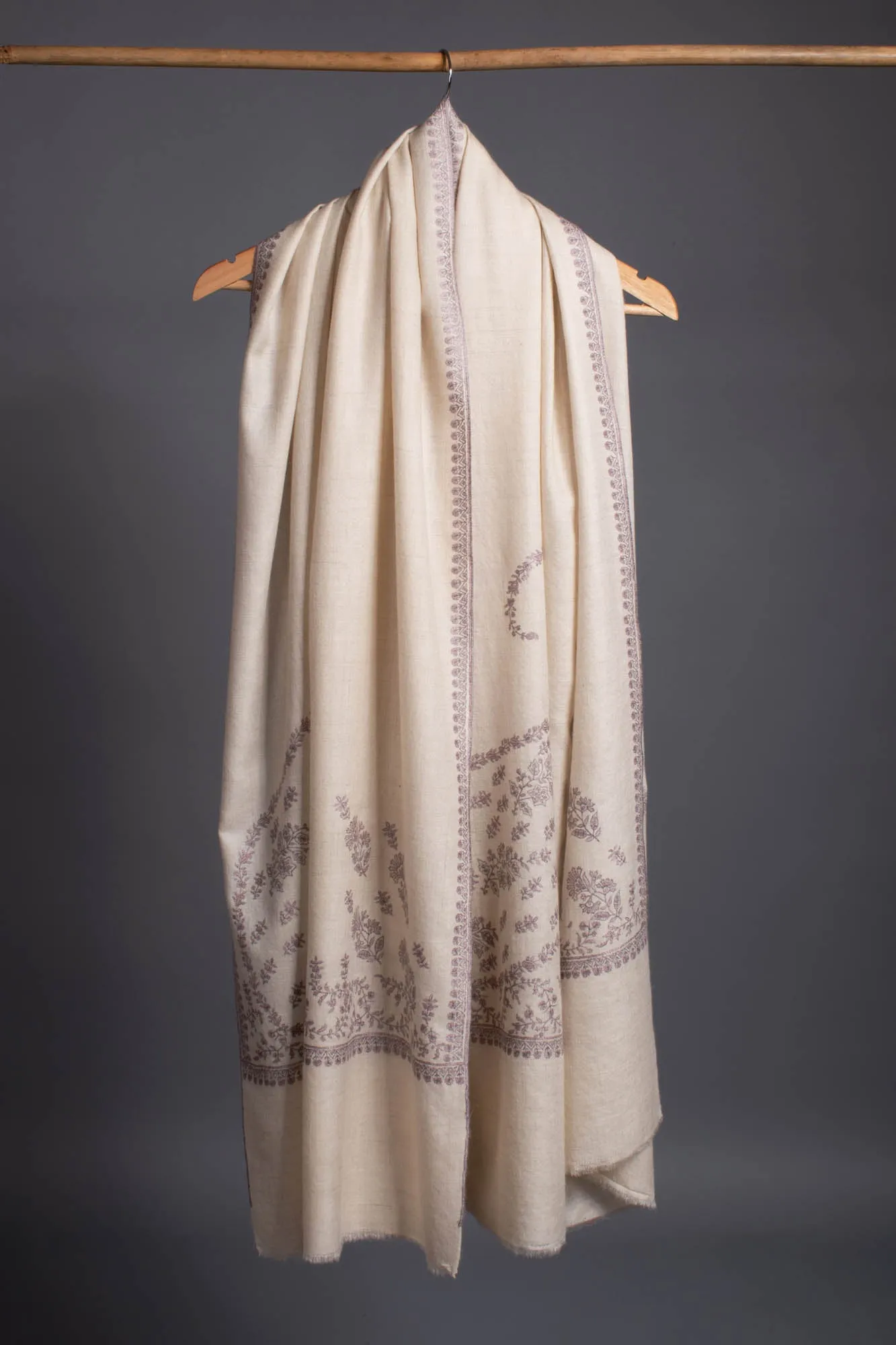 Ivory Wrap With Mughal Paisley Embroidered Pashmina  - IVALO