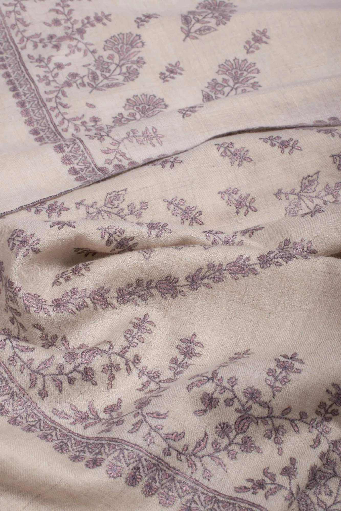 Ivory Wrap With Mughal Paisley Embroidered Pashmina  - IVALO