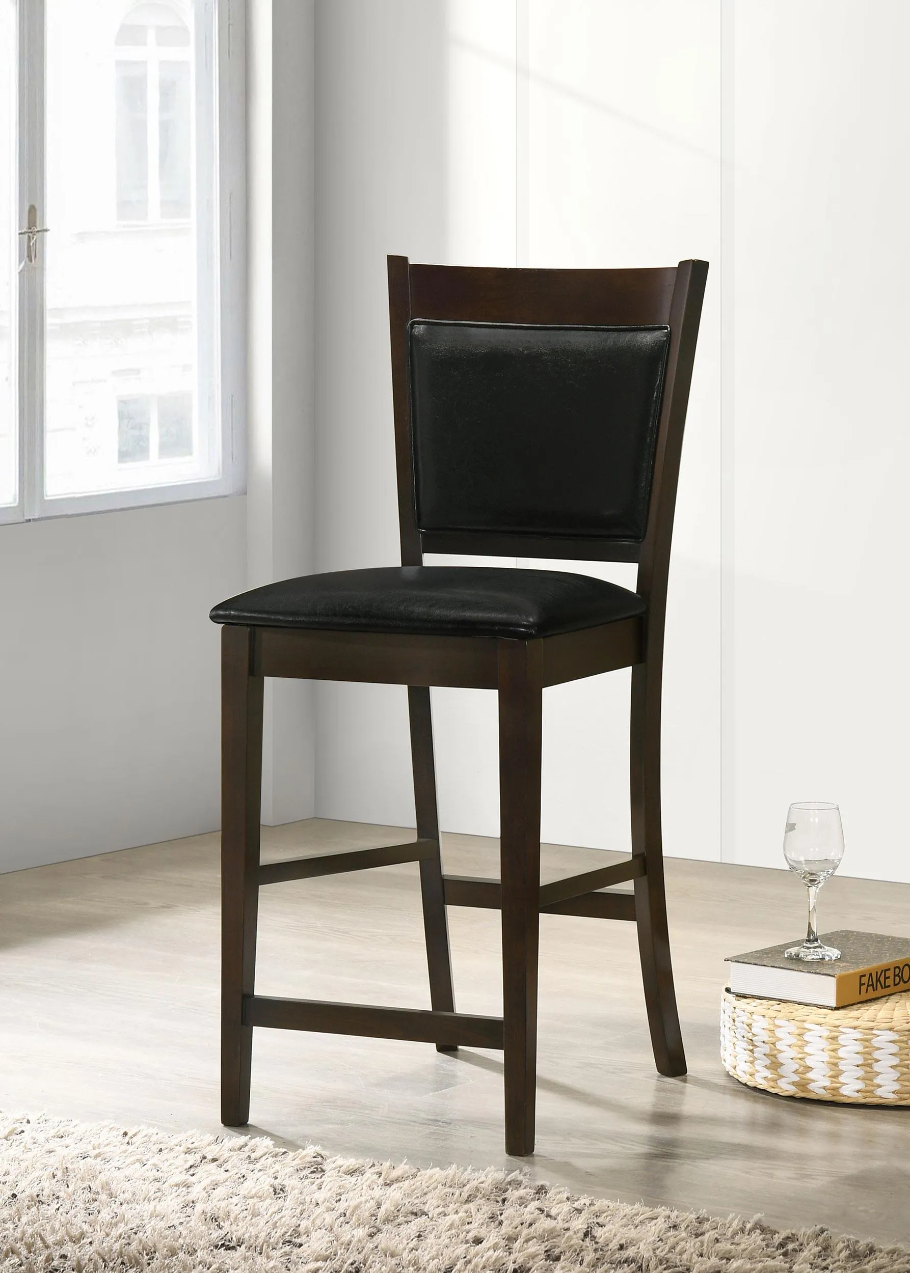 Jaden Upholstered Counter Height Stools Black and Espresso (Set of 2)