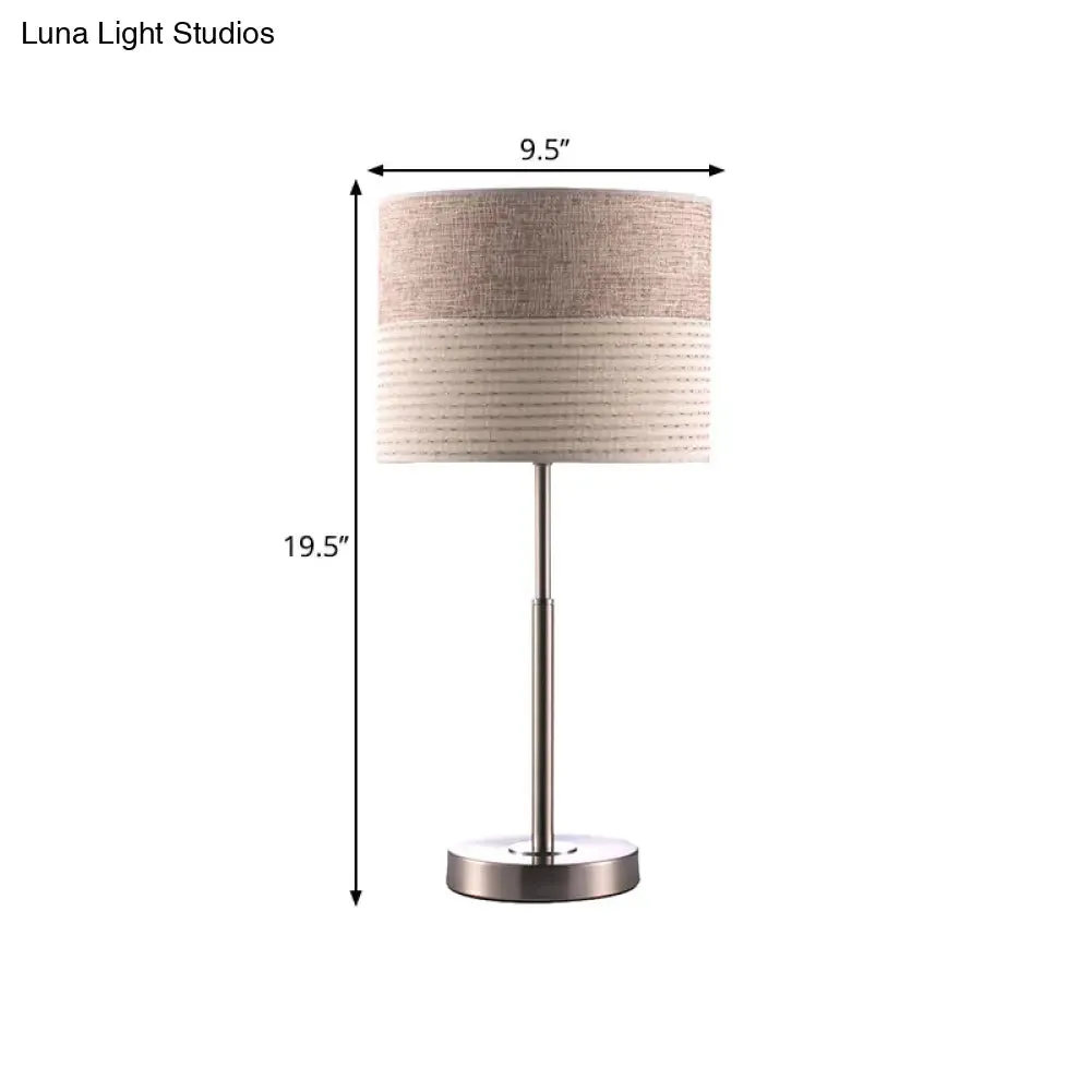 Jasmine - Contemporary Cylinder Night Lighting Fabric Bedside Lamp-Cream Gray