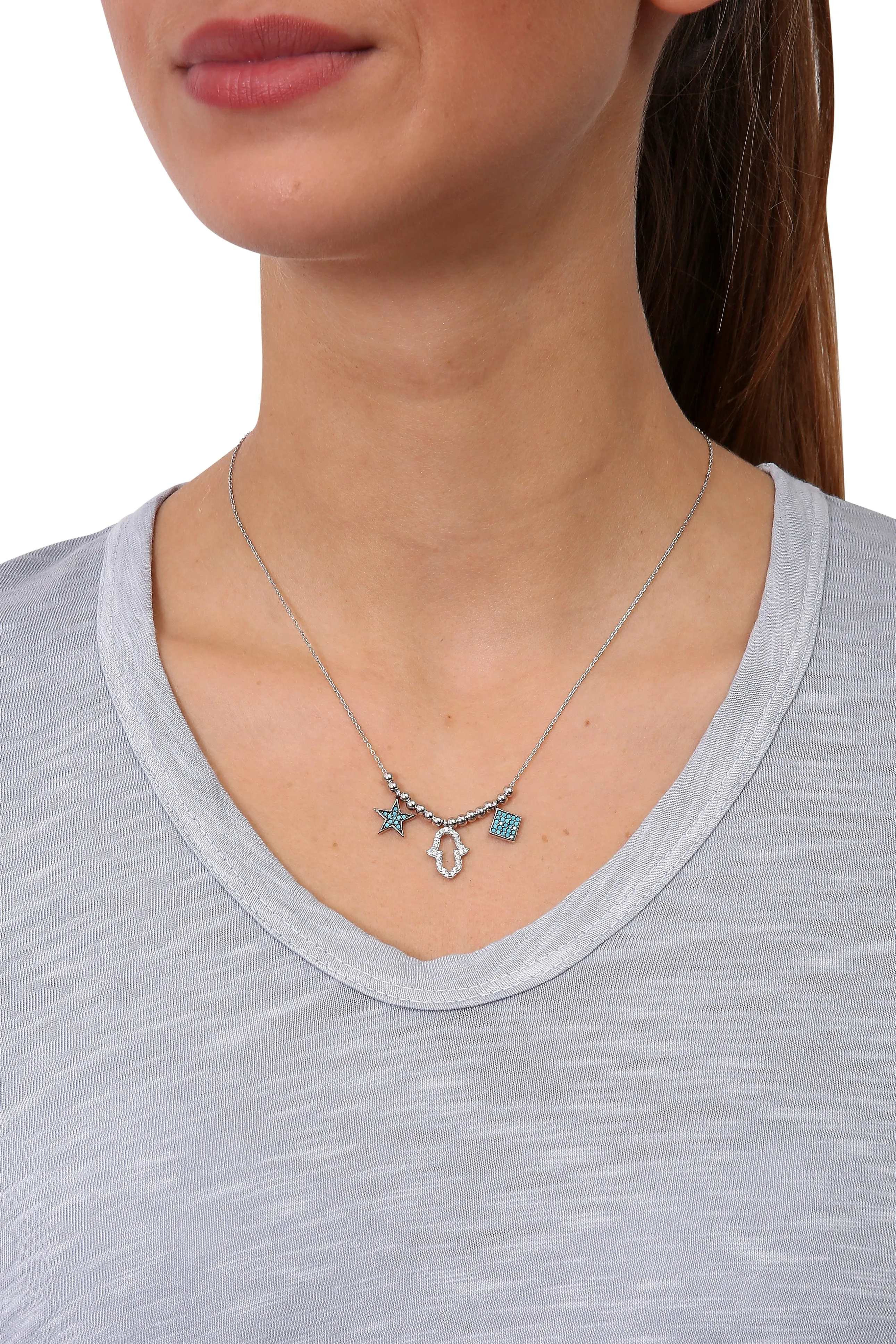 Jessimara Triple 'Star' Square and Hamsa Necklace