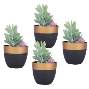 Kuber Industries Artificial Plants for Home D?cor|Natural Looking Indoor Fake Plants with Pot|Artificial Flowers for Decoration-Pack of 4 (Green)