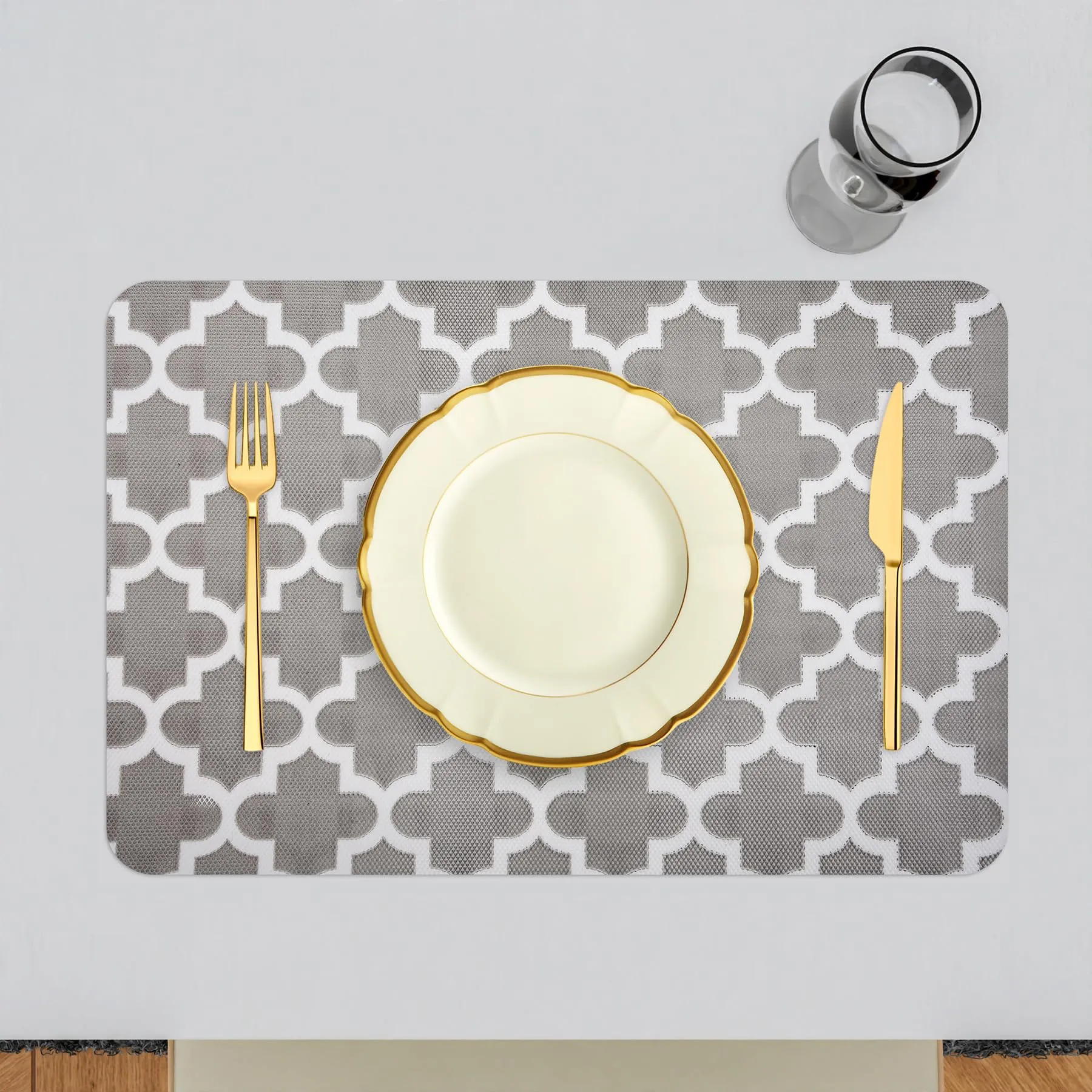 Kuber Industries Placemat | Placemats for Dining Room | Anti-Slip Table Mat Set | Placemats for Kitchen Table | Dining Table Placemats | Hexagon-Design Placemat | 6 Piece Set | Gray