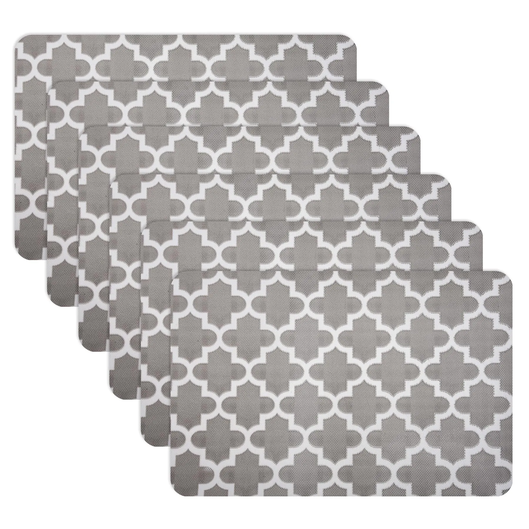 Kuber Industries Placemat | Placemats for Dining Room | Anti-Slip Table Mat Set | Placemats for Kitchen Table | Dining Table Placemats | Hexagon-Design Placemat | 6 Piece Set | Gray