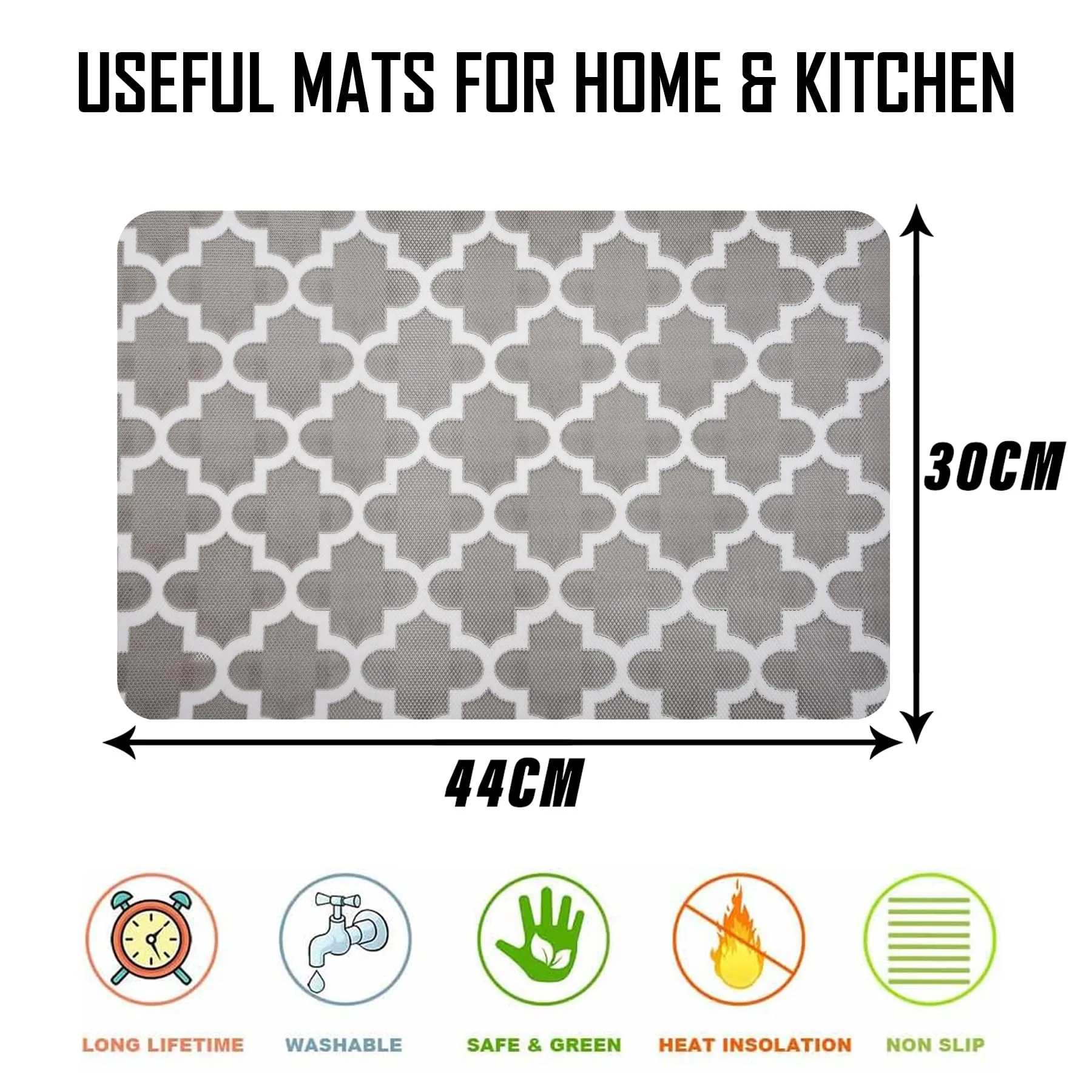 Kuber Industries Placemat | Placemats for Dining Room | Anti-Slip Table Mat Set | Placemats for Kitchen Table | Dining Table Placemats | Hexagon-Design Placemat | 6 Piece Set | Gray