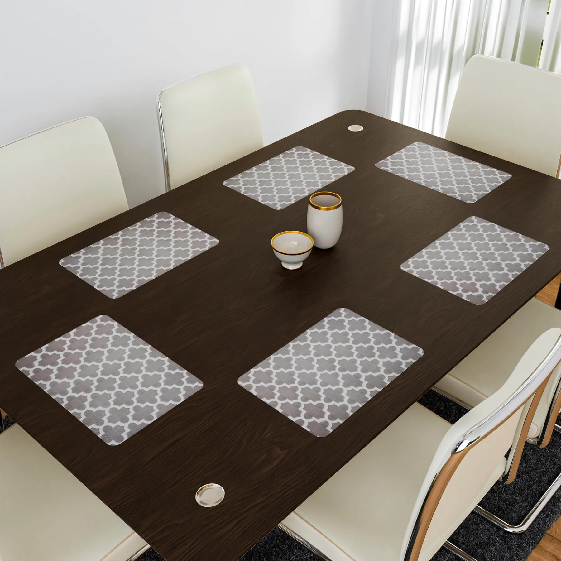 Kuber Industries Placemat | Placemats for Dining Room | Anti-Slip Table Mat Set | Placemats for Kitchen Table | Dining Table Placemats | Hexagon-Design Placemat | 6 Piece Set | Gray