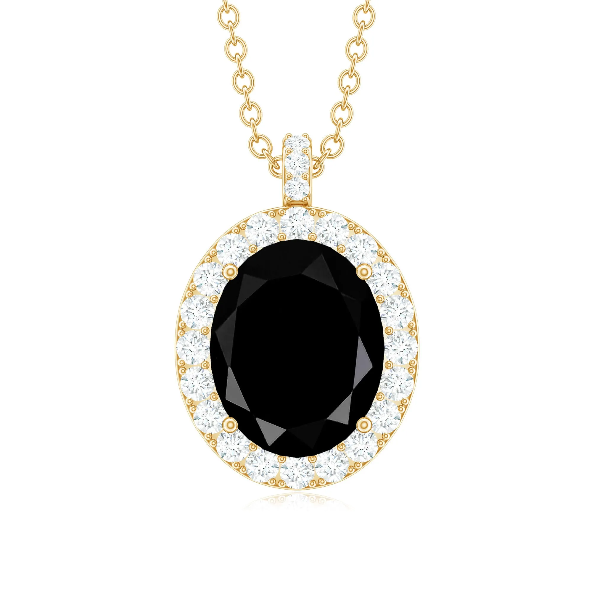 Lab Grown Black Diamond and Diamond Halo Pendant Necklace