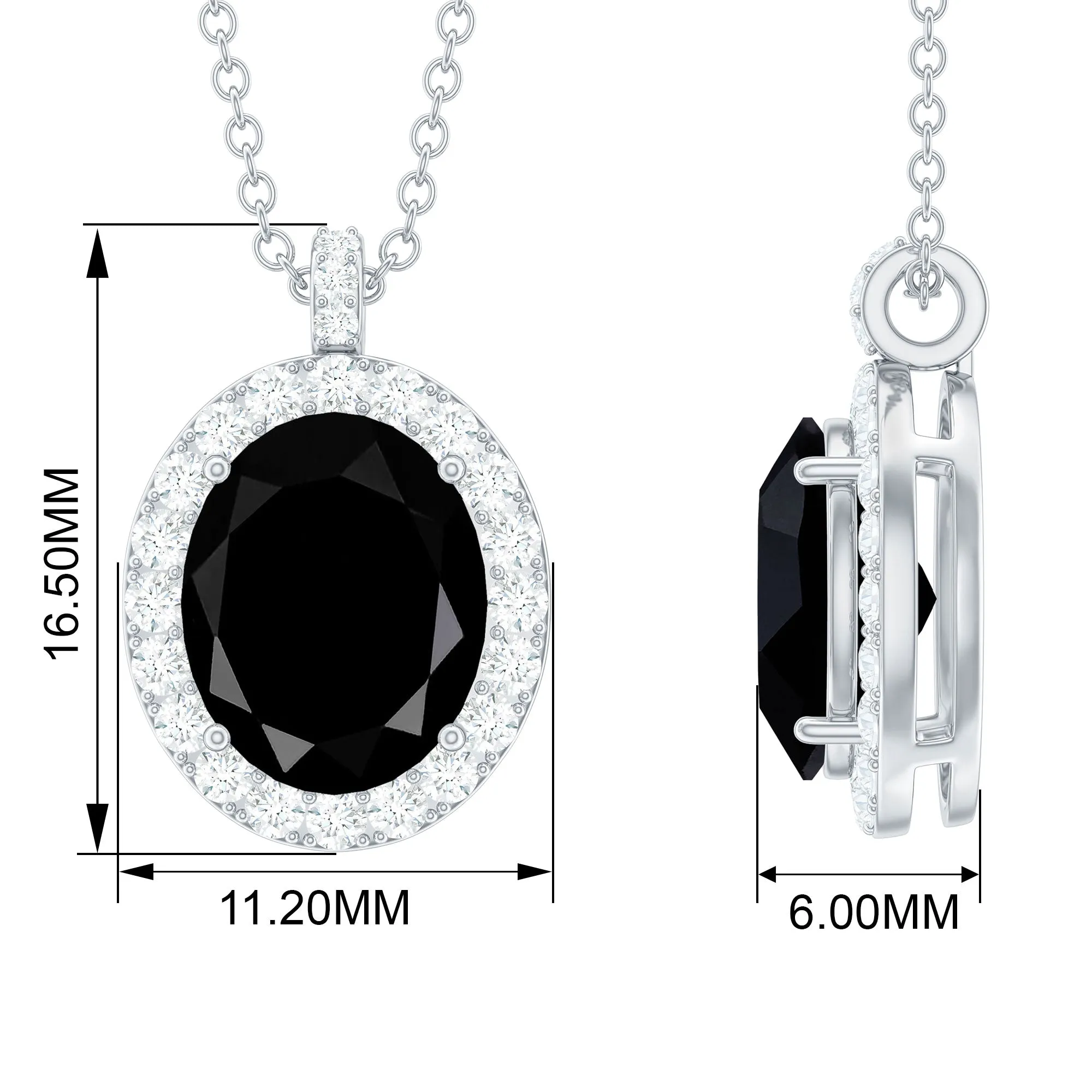 Lab Grown Black Diamond and Diamond Halo Pendant Necklace