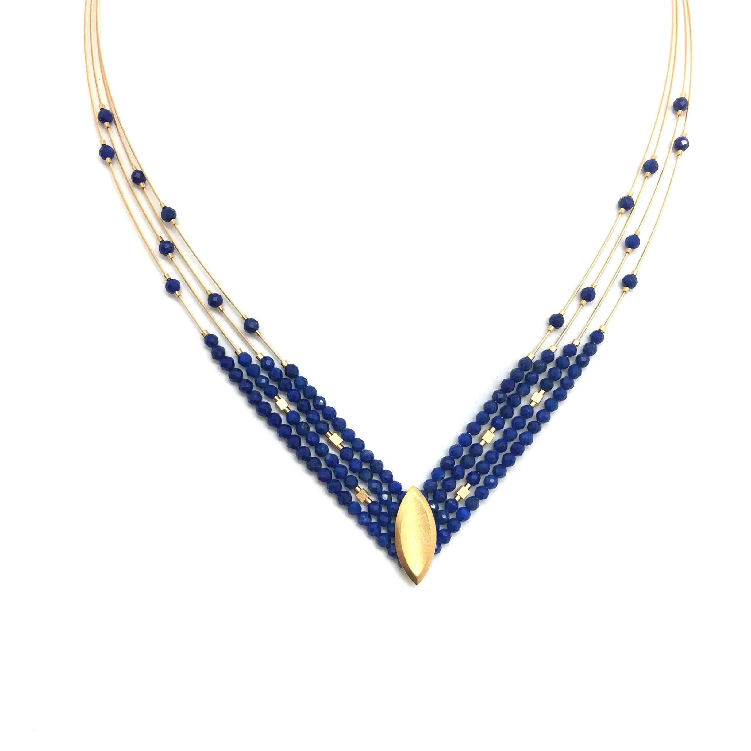 Lapis and Gold 'V' Necklace