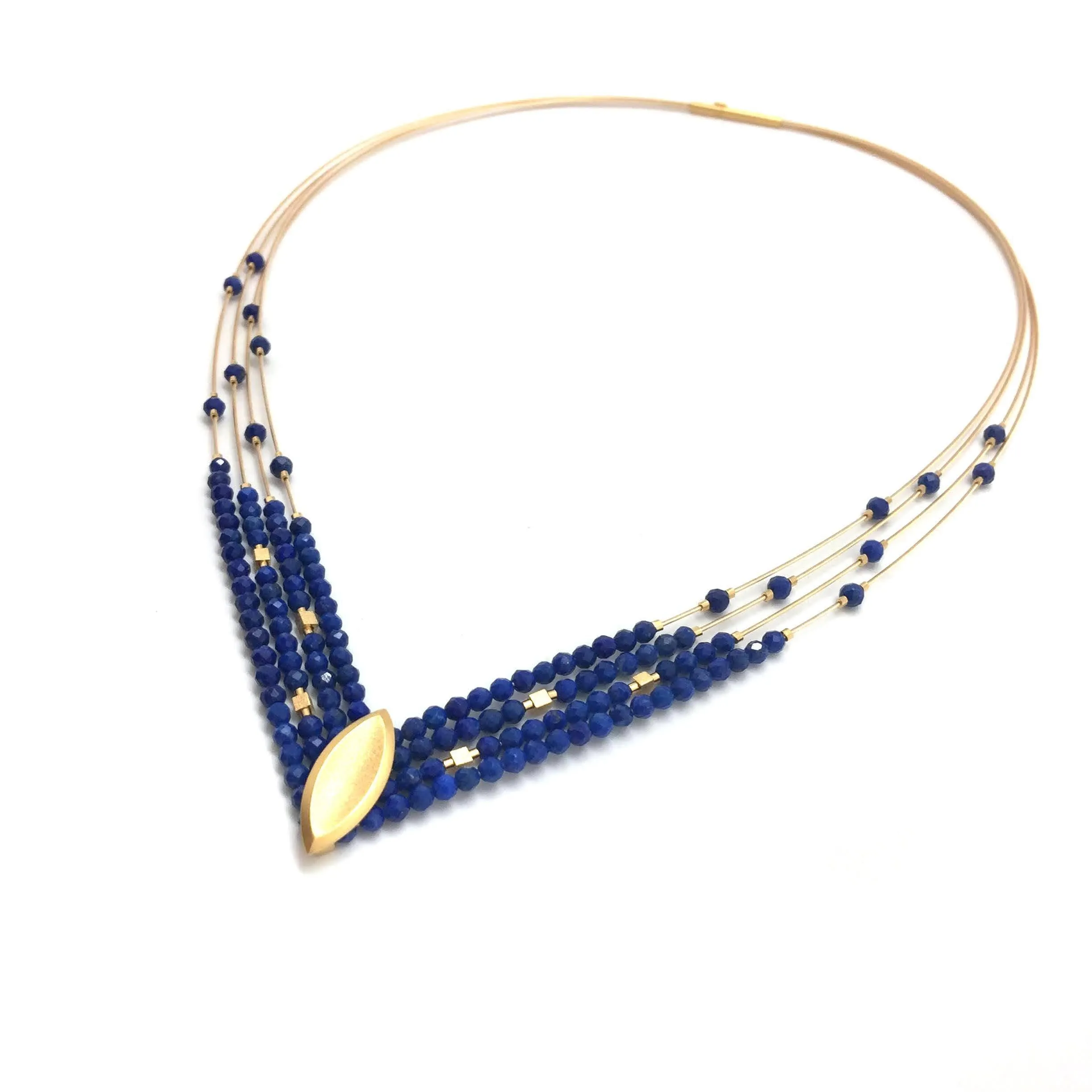 Lapis and Gold 'V' Necklace