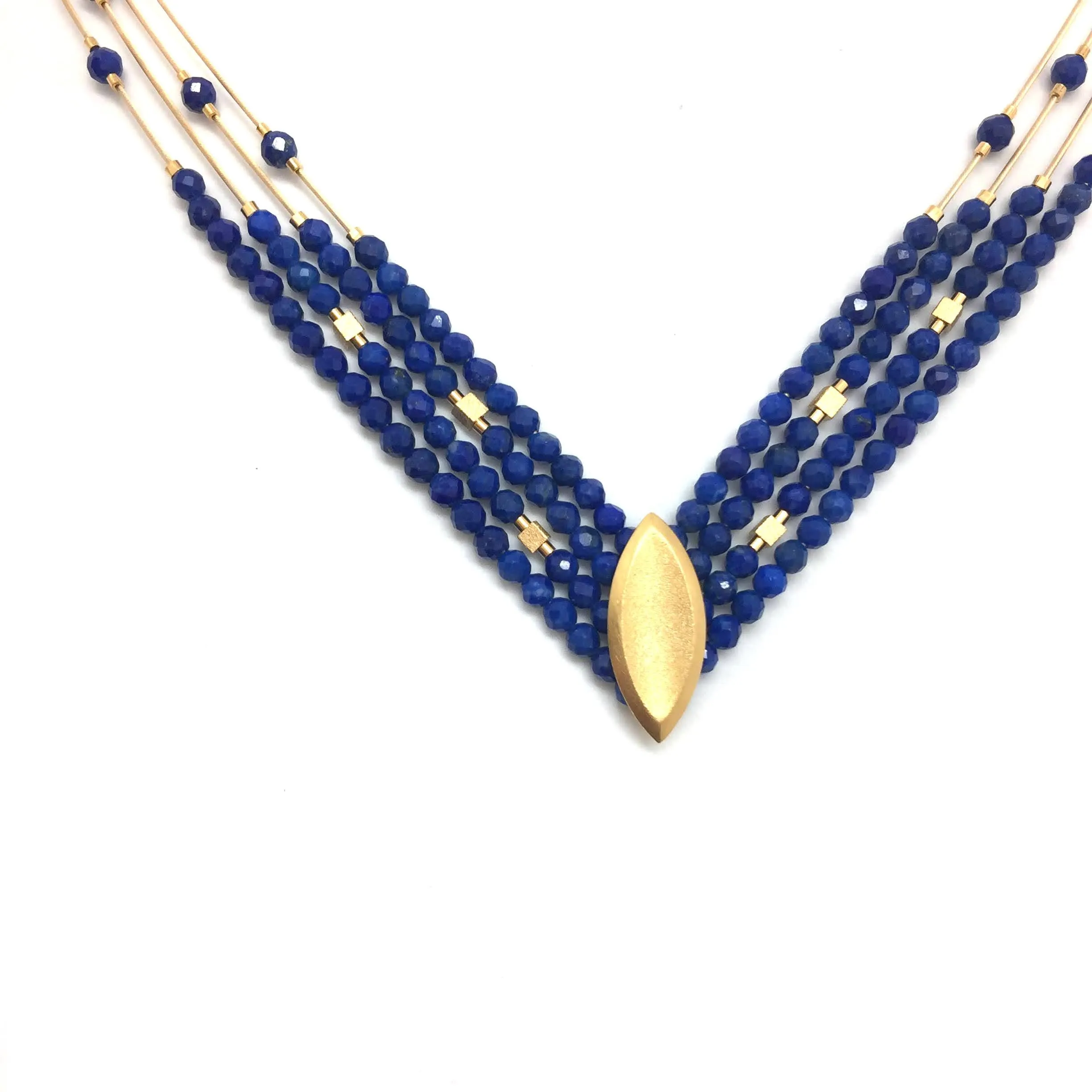 Lapis and Gold 'V' Necklace